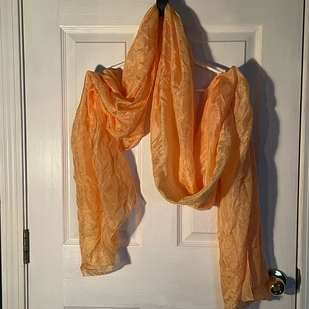 Huge handmade shantung silk scarf orange/yellow silk scarf for belly dancing.